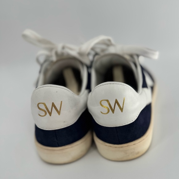 Stuart Weitzman Daryl Low Top Leather Sneakers Navy Blue/White Women’s 9 - Picture 6 of 12